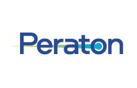 Peraton logo with blue text and line.