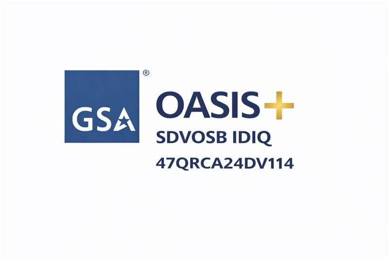 Logo featuring GSA and OASIS+ with contract details.