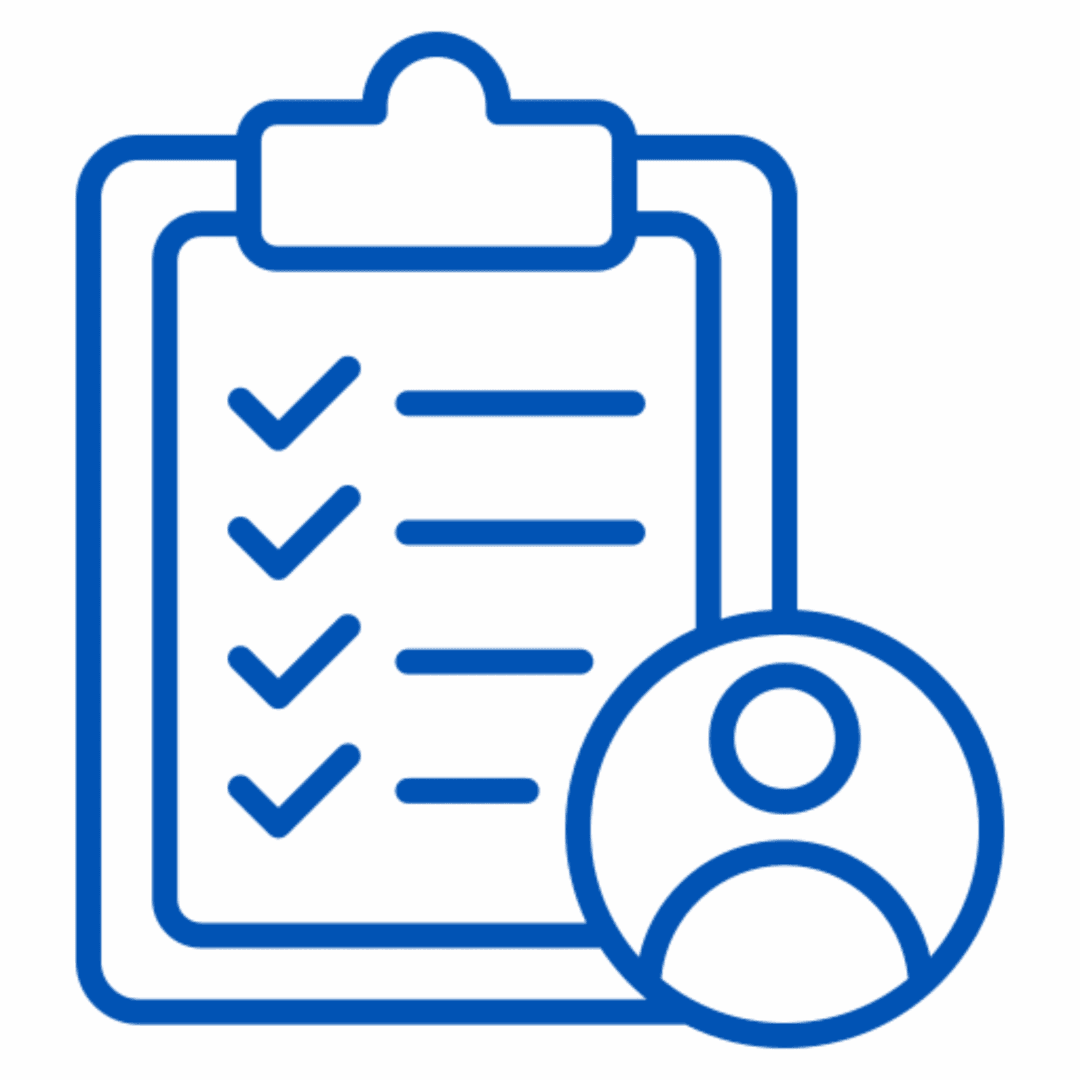 Icon of a clipboard with a checklist and a clock.