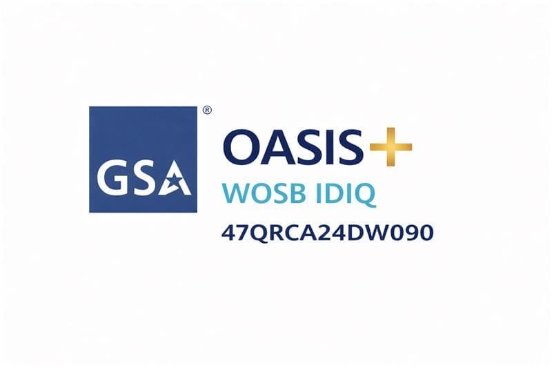 Logo featuring GSA and OASIS+ with a contract code.