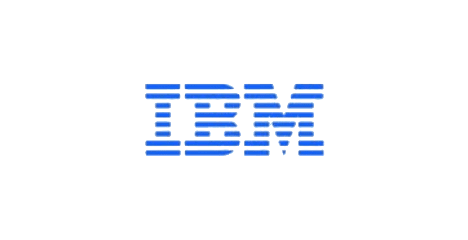 IBM logo with blue horizontal stripes on a light blue background.